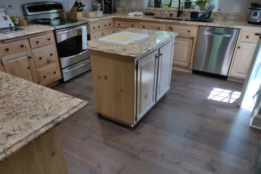 new wood flooring installed at kitchen